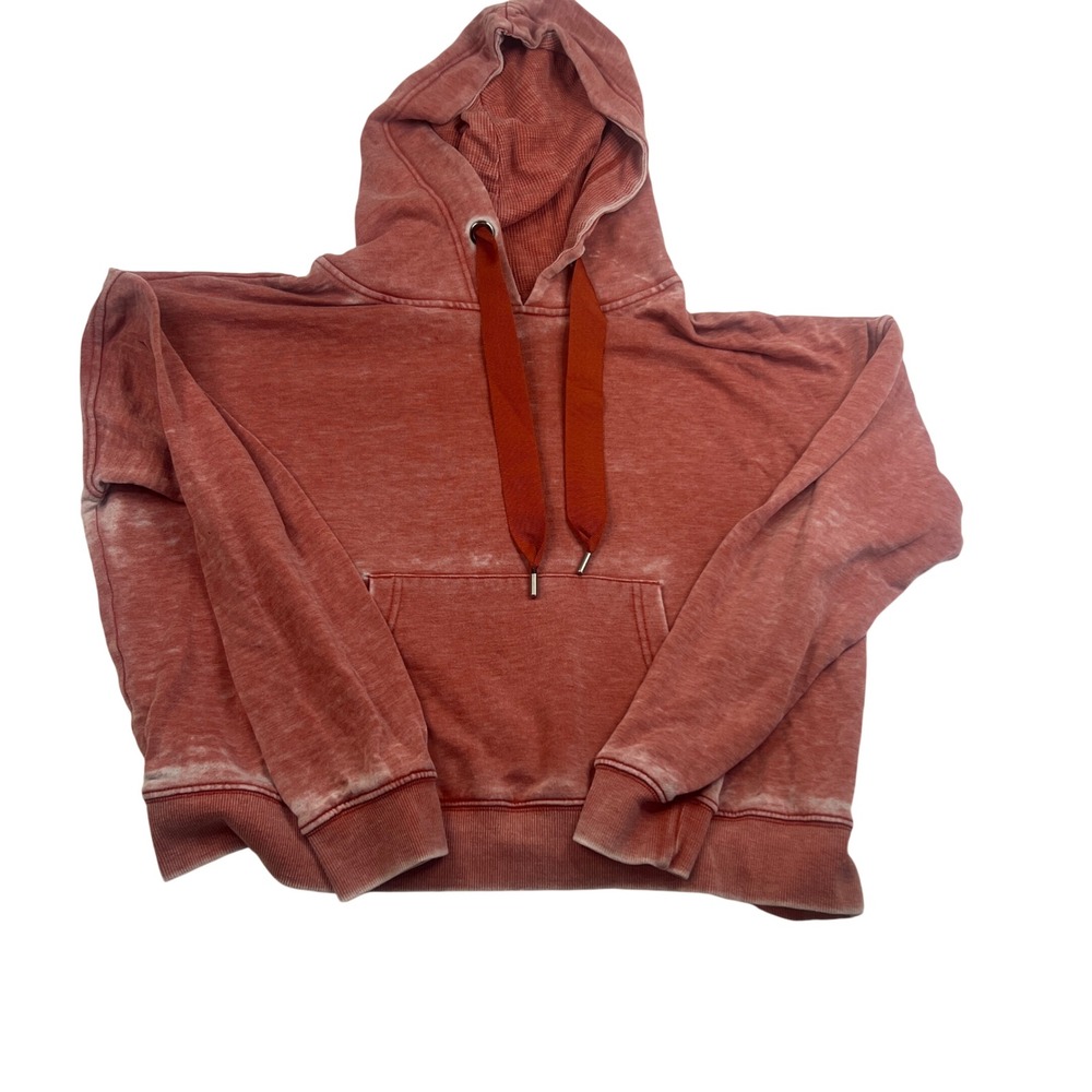 Hippie Rose Womens Acid Wash Hoodie Red Terracotta Waffle Knit Hood Large L